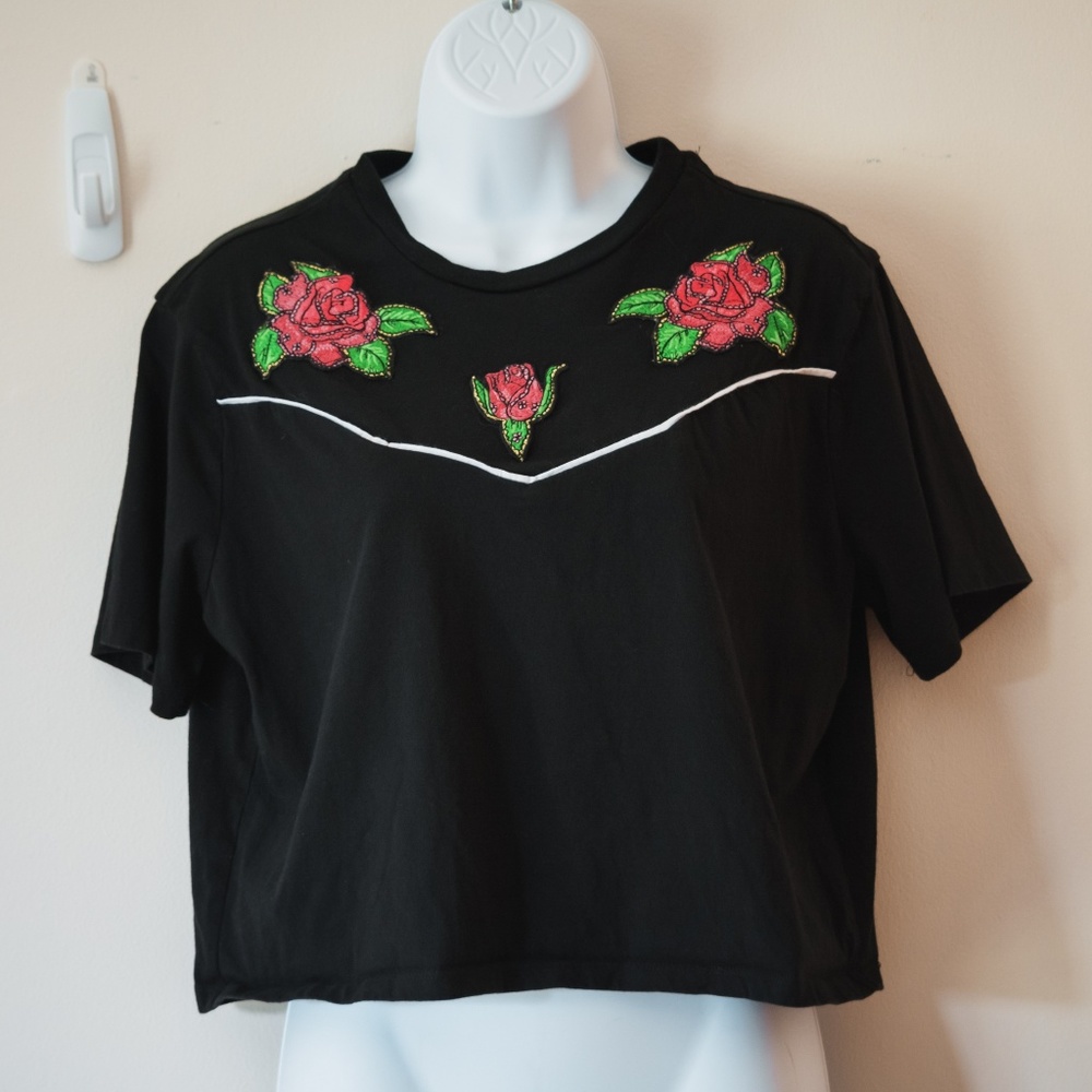 Cotton Crop Top with Embroidered Roses ASOS sz 12